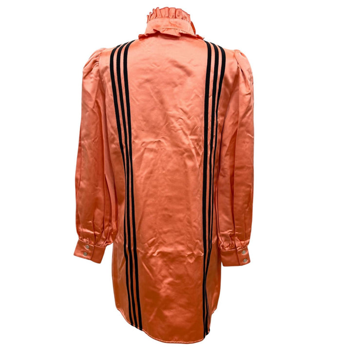 美品☆GUCCI×adidas グッチ×アディダス 723272 シルク100％ 3ライン フリル 長袖 シャツ ワンピース オレンジ 38 イタリア製 正規品