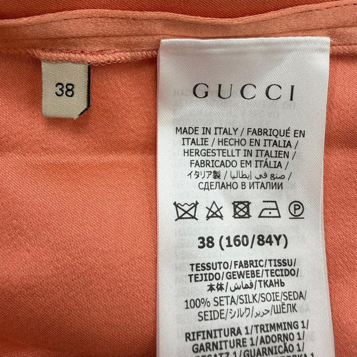 美品☆GUCCI×adidas グッチ×アディダス 723272 シルク100％ 3ライン フリル 長袖 シャツ ワンピース オレンジ 38 イタリア製 正規品