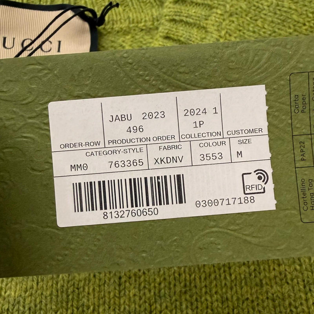 未使用品□GUCCI グッチ 24AW 763365 ウール100% クルーネック バックロゴ刺繍 長袖ニット セーター グリーン M イタリア製 正規品