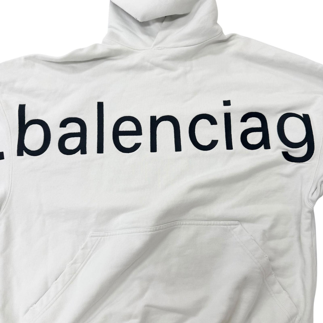 極美品□BALENCIAGA バレンシアガ 739024 LARGE FIT HOODIE ダメージ加工 スウェット パーカー オフホワイト 1 正規品 メンズ ハンガー付