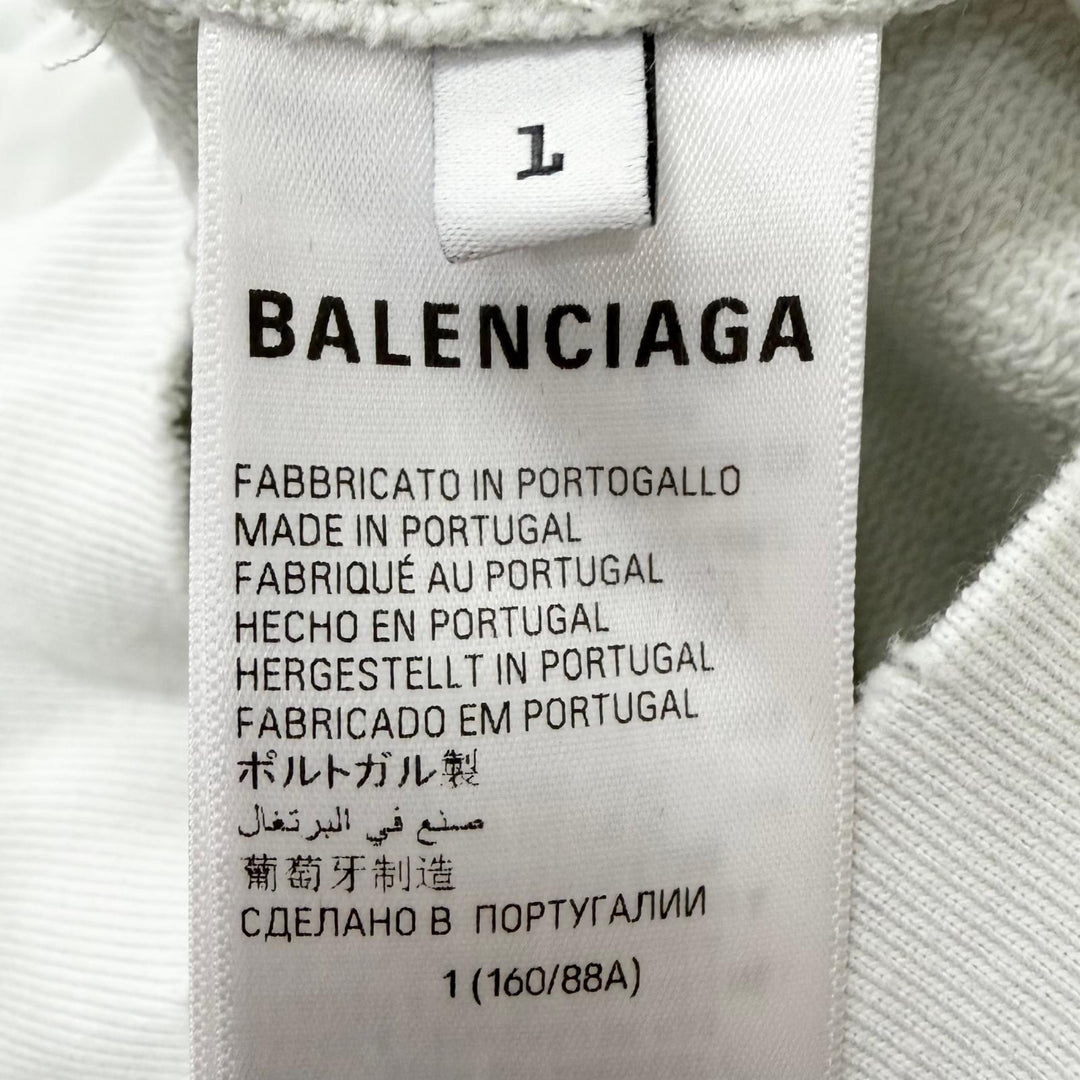 極美品□BALENCIAGA バレンシアガ 739024 LARGE FIT HOODIE ダメージ加工 スウェット パーカー オフホワイト 1 正規品 メンズ ハンガー付