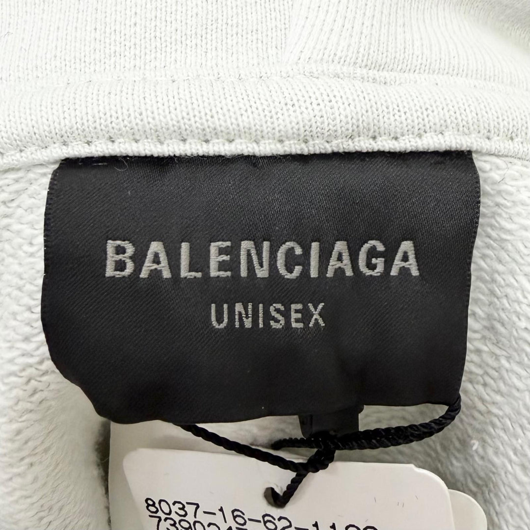 極美品□BALENCIAGA バレンシアガ 739024 LARGE FIT HOODIE ダメージ加工 スウェット パーカー オフホワイト 1 正規品 メンズ ハンガー付