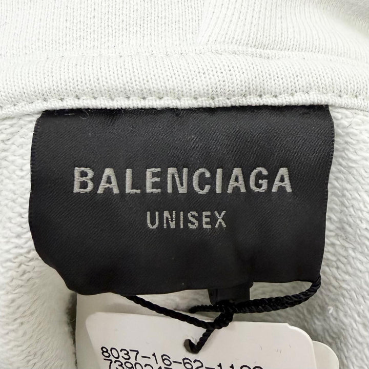 極美品□BALENCIAGA バレンシアガ 739024 LARGE FIT HOODIE ダメージ加工 スウェット パーカー オフホワイト 1 正規品 メンズ ハンガー付