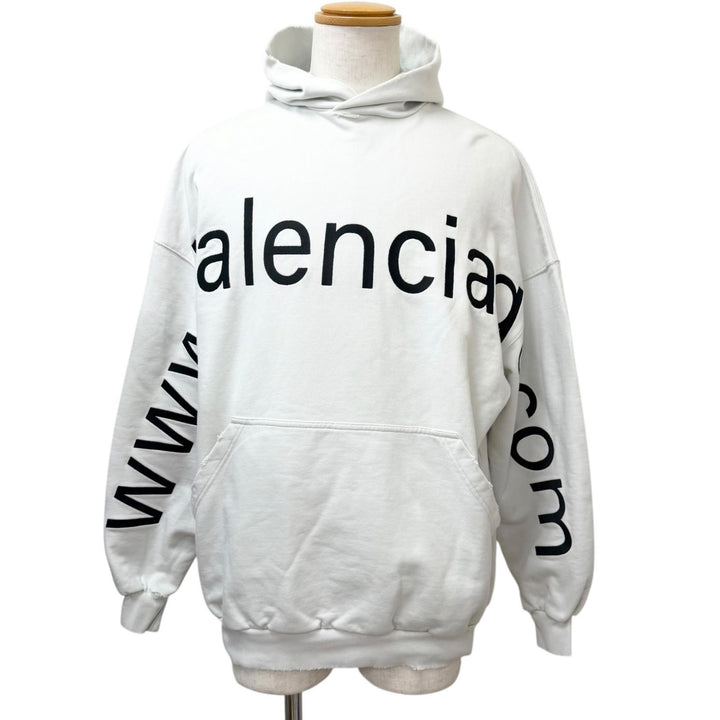 極美品□BALENCIAGA バレンシアガ 739024 LARGE FIT HOODIE ダメージ加工 スウェット パーカー オフホワイト 1 正規品 メンズ ハンガー付