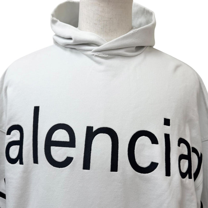 極美品□BALENCIAGA バレンシアガ 739024 LARGE FIT HOODIE ダメージ加工 スウェット パーカー オフホワイト 1 正規品 メンズ ハンガー付