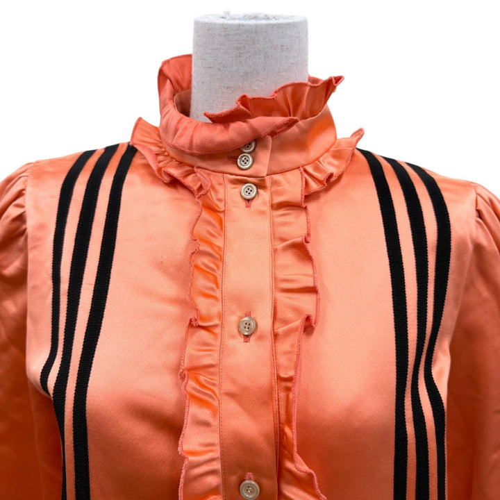 未使用品☆GUCCI×adidas グッチ×アディダス 723272 シルク100％ フリル 3ライン 長袖 シャツ ワンピース オレンジ 42 正規品 ハンガー付