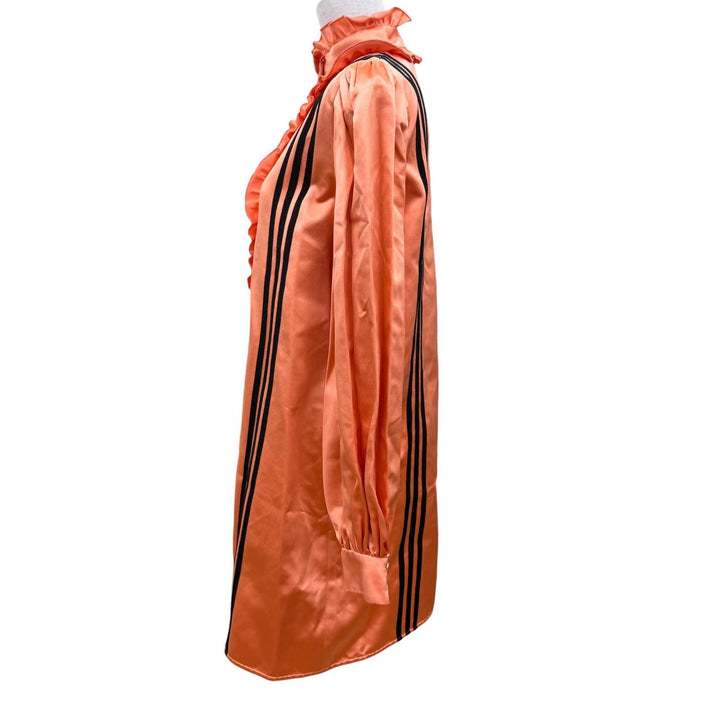 未使用品☆GUCCI×adidas グッチ×アディダス 723272 シルク100％ フリル 3ライン 長袖 シャツ ワンピース オレンジ 42 正規品 ハンガー付
