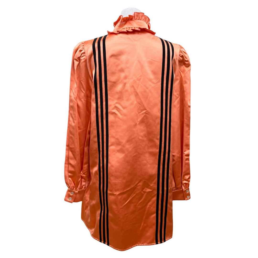 未使用品☆GUCCI×adidas グッチ×アディダス 723272 シルク100％ フリル 3ライン 長袖 シャツ ワンピース オレンジ 42 正規品 ハンガー付