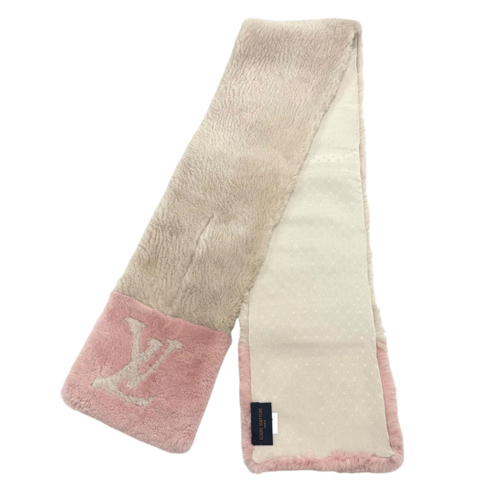 美品★LOUIS VUITTON ルイヴィトン M70873 エシャルプ LV インザシティ 裏地シルク100％ ビーバーファー LVロゴ マフラー 正規品
