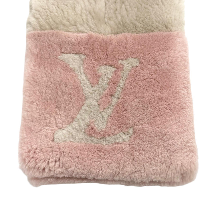 美品★LOUIS VUITTON ルイヴィトン M70873 エシャルプ LV インザシティ 裏地シルク100％ ビーバーファー LVロゴ マフラー 正規品