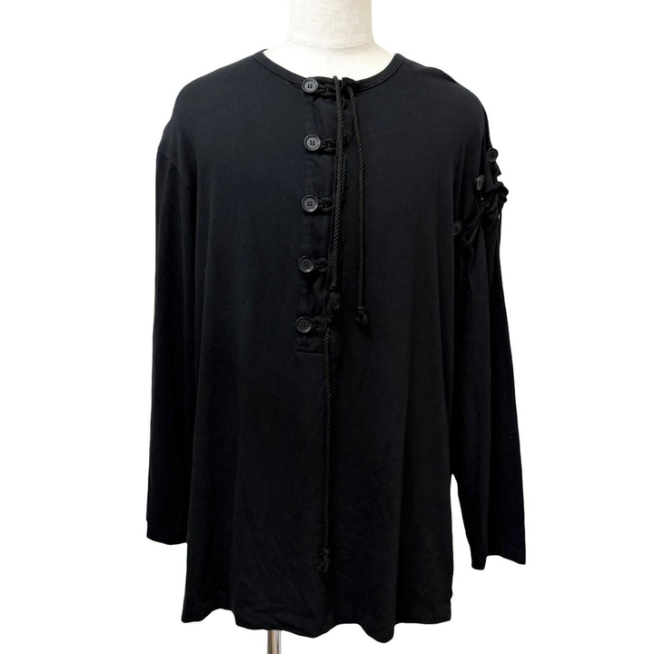 美品□Yohji Yamamoto POUR HOMME ヨウジヤマモトプールオム HD-T13-078 レースアップ ヘンリーネック 長袖Ｔシャツ 3 日本製 正規品