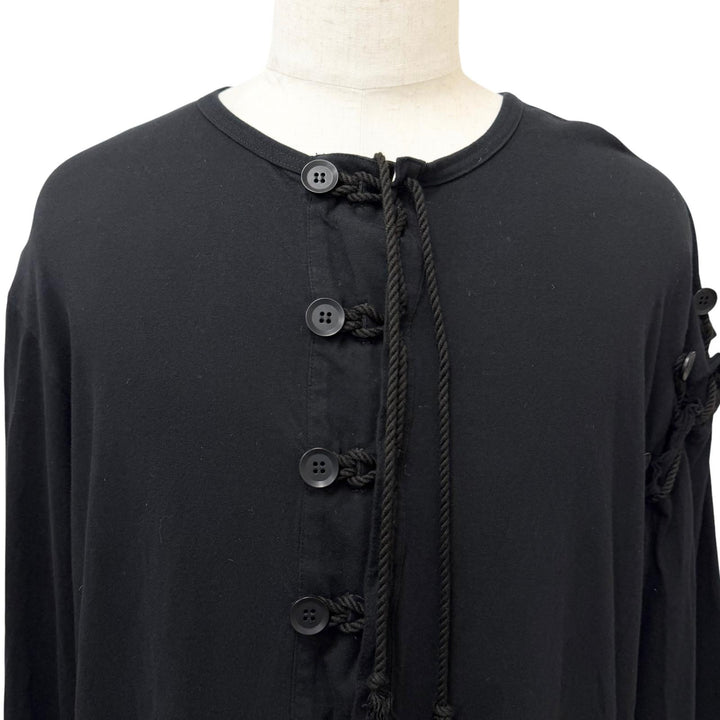 美品□Yohji Yamamoto POUR HOMME ヨウジヤマモトプールオム HD-T13-078 レースアップ ヘンリーネック 長袖Ｔシャツ 3 日本製 正規品