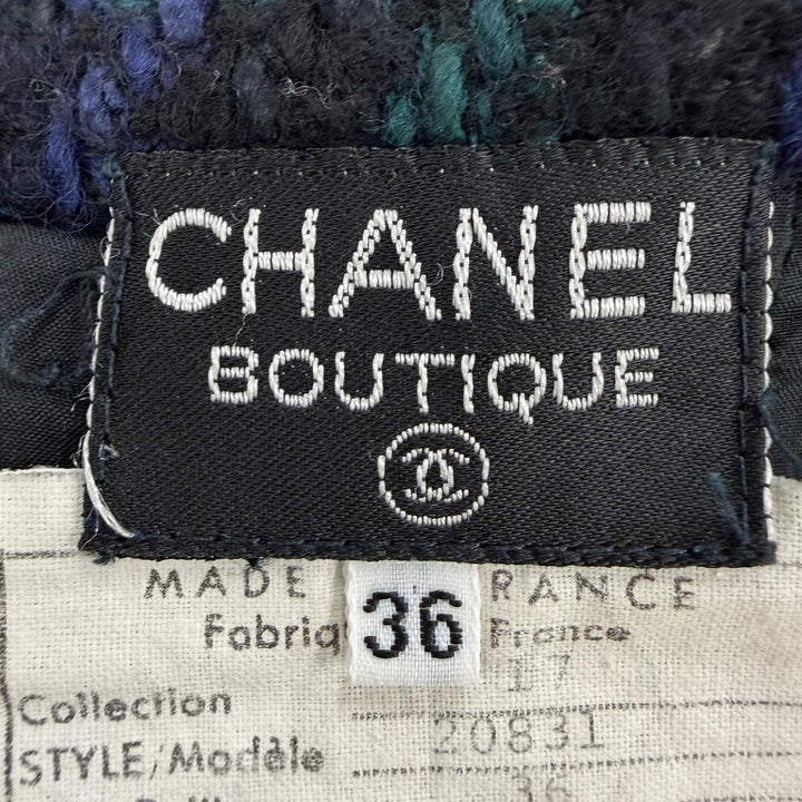 極美品☆CHANEL シャネル ヴィンテージ 20831 ウール100％ ココマーク金ボタン ツイードドッキングスカート マルチカラー 36 フランス製