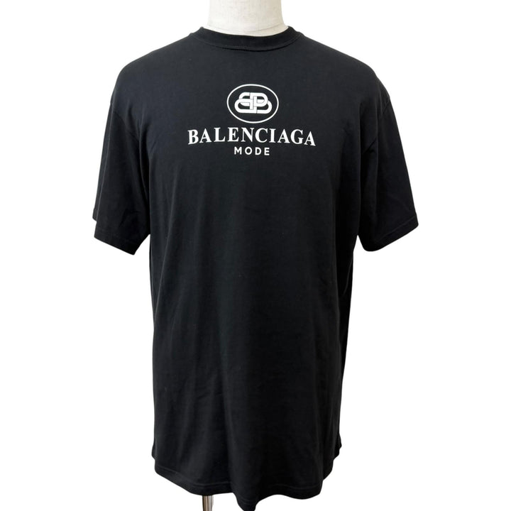 極美品□BALENCIAGA バレンシアガ 570803 コットン100％ BBロゴプリント ショートスリーブ 半袖Ｔシャツ ブラック XS 正規品 メンズ