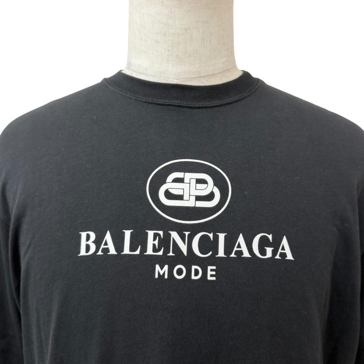 極美品□BALENCIAGA バレンシアガ 570803 コットン100％ BBロゴプリント ショートスリーブ 半袖Ｔシャツ ブラック XS 正規品 メンズ