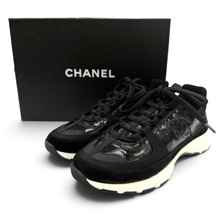 美品☆CHANEL シャネル G46609 ココマーク レースアップ レザー ローカットスニーカー ブラック 36 イタリア製 レディース