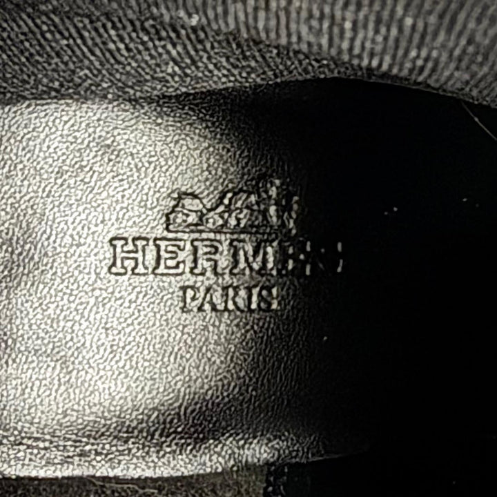 美品★HERMES エルメス リンゼイ70 サイドゴア ストレートチップ チャンキーヒール レザー ショートブーツ ブラック 37 箱・保存袋付