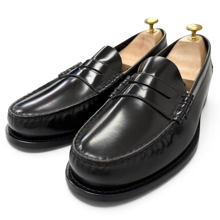 極美品□PRADA プラダ DNC734 レザー ペニーローファー コインローファー フラットシューズ モカシン ブラック 8.5 イタリア製 メンズ