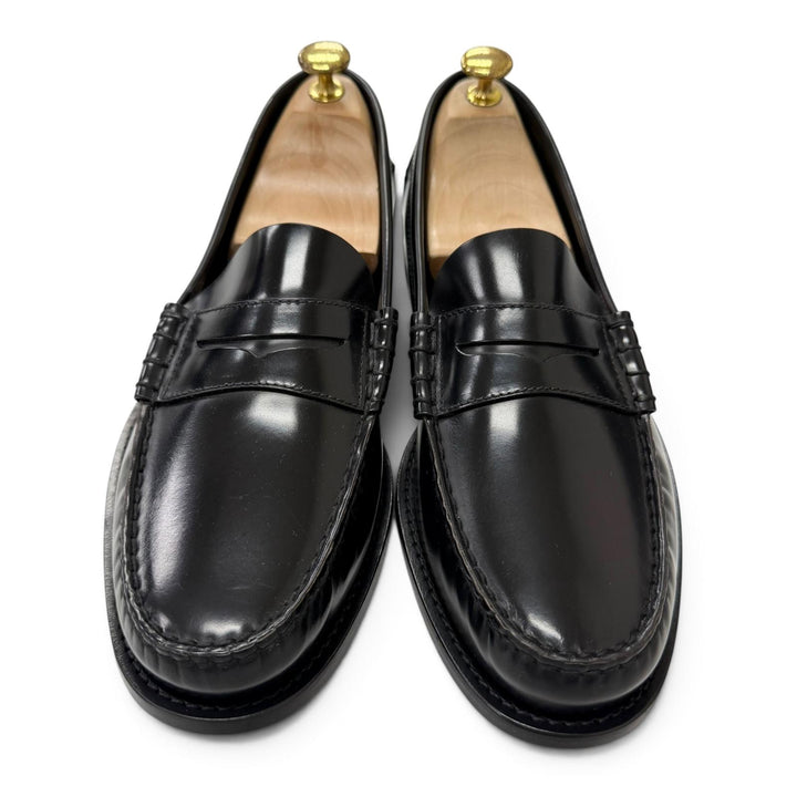 極美品□PRADA プラダ DNC734 レザー ペニーローファー コインローファー フラットシューズ モカシン ブラック 8.5 イタリア製 メンズ