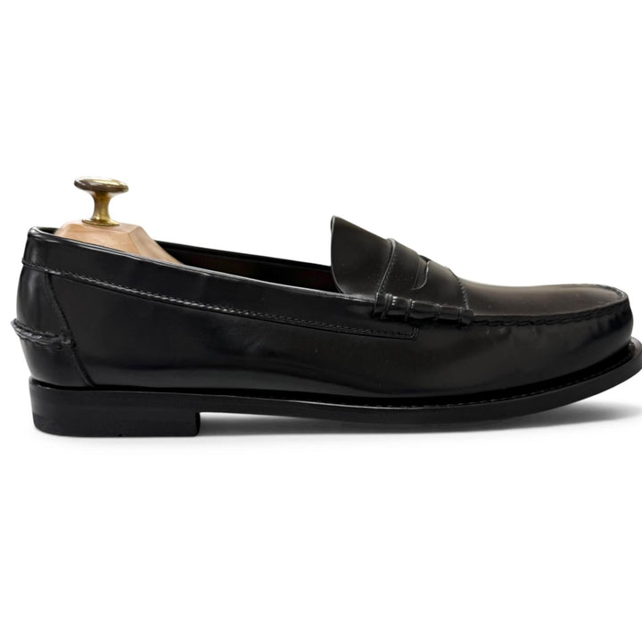 極美品□PRADA プラダ DNC734 レザー ペニーローファー コインローファー フラットシューズ モカシン ブラック 8.5 イタリア製 メンズ