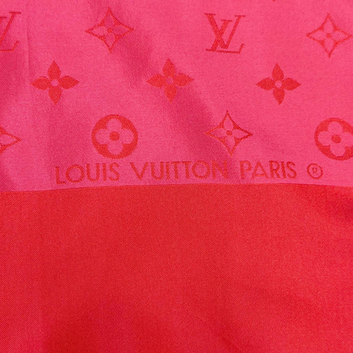 極美品△LOUIS VUITTON ルイヴィトン M71053 エシャルプ カプリ シルク100% モノグラム ミニフリンジ ストール スカーフ ピンク レッド