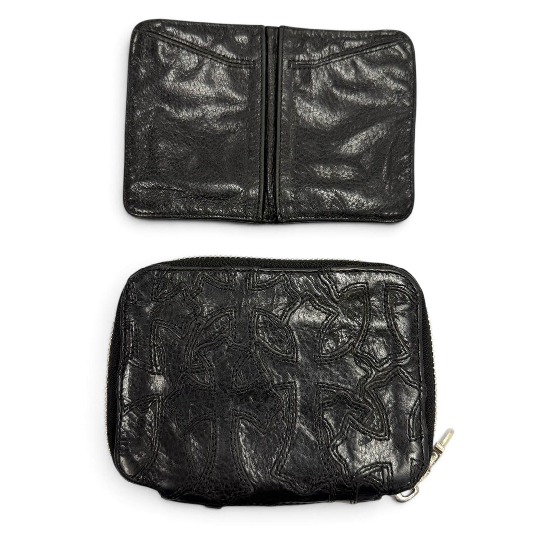 極美品▼クロムハーツ BANK ROBBER バンクローバー セメタリークロスパッチ ラウンドジップ レザーコンパクトウォレット コインケース