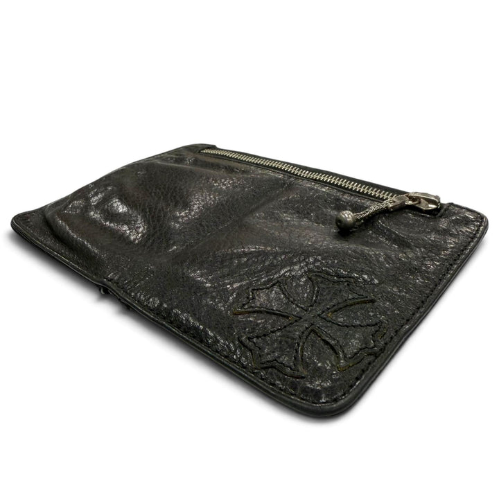 極美品▼クロムハーツ BANK ROBBER バンクローバー セメタリークロスパッチ ラウンドジップ レザーコンパクトウォレット コインケース