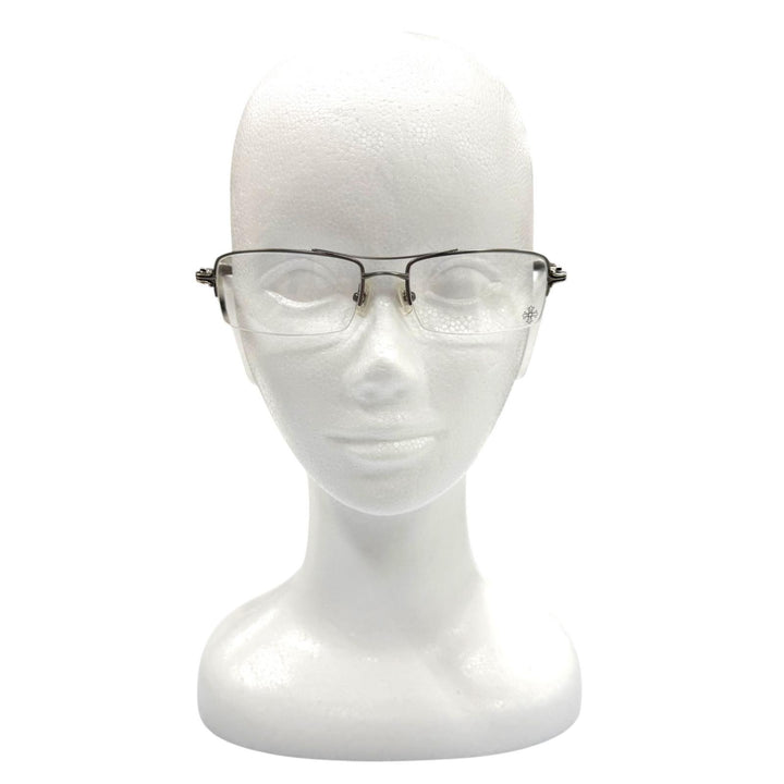美品▼CHROME HEARTS クロムハーツ AS-WEB TOPPS 925 ハーフリム ウッドテンプル メガネ 眼鏡 アイウェア シルバー ブラウン デモレンズ
