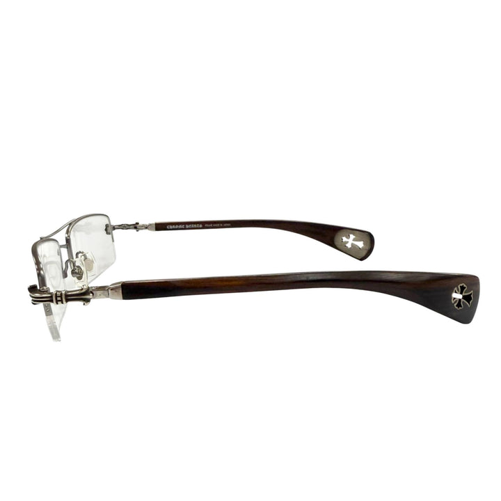 美品▼CHROME HEARTS クロムハーツ AS-WEB TOPPS 925 ハーフリム ウッドテンプル メガネ 眼鏡 アイウェア シルバー ブラウン デモレンズ