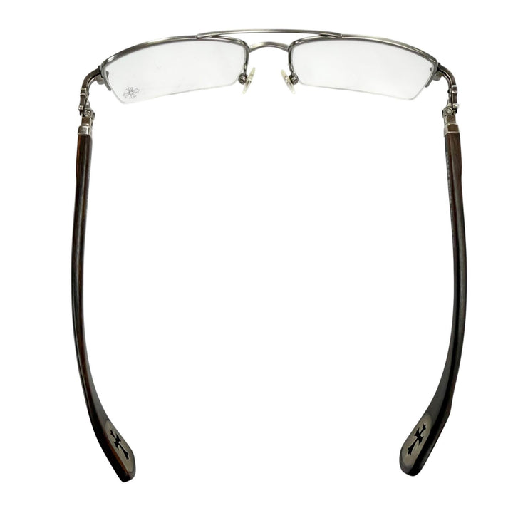 美品▼CHROME HEARTS クロムハーツ AS-WEB TOPPS 925 ハーフリム ウッドテンプル メガネ 眼鏡 アイウェア シルバー ブラウン デモレンズ
