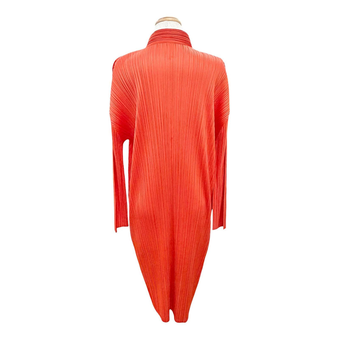 極美△PLEATS PLEASE プリーツプリーズ イッセイミヤケ PP03-JH145 スタンドカラー 長袖 シャツ ワンピース オレンジ 3 正規品 レディース