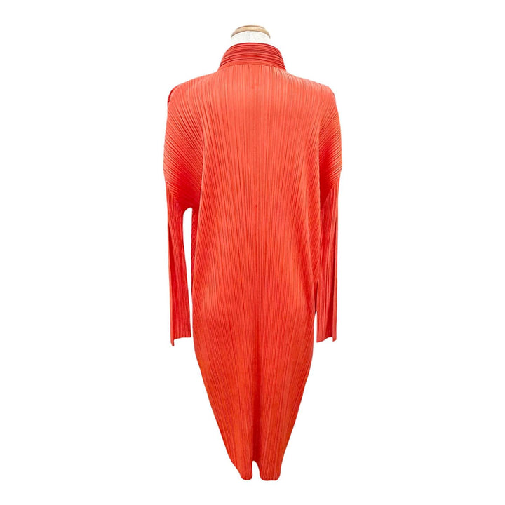 極美△PLEATS PLEASE プリーツプリーズ イッセイミヤケ PP03-JH145 スタンドカラー 長袖 シャツ ワンピース オレンジ 3 正規品 レディース