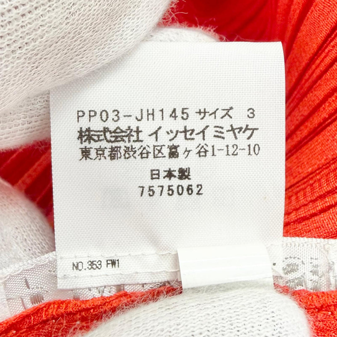 極美△PLEATS PLEASE プリーツプリーズ イッセイミヤケ PP03-JH145 スタンドカラー 長袖 シャツ ワンピース オレンジ 3 正規品 レディース