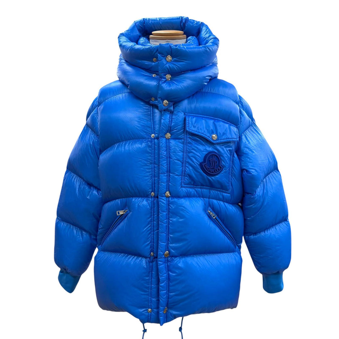 美品▼MONCLER モンクレール F20911B58300 LAMENTIN ロゴワッペン フーデッド ダブルジップアップ ダウンジャケット ブルー 2 正規品