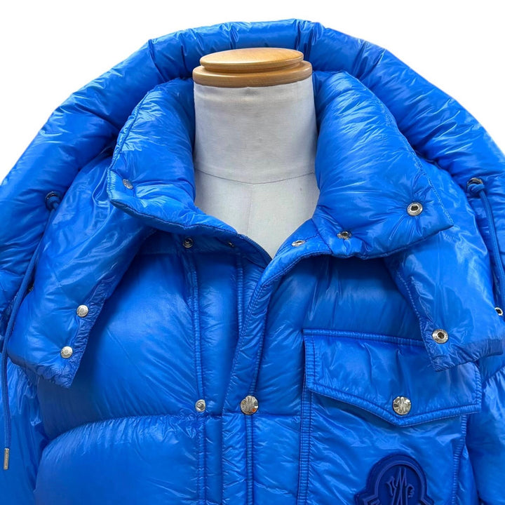 美品▼MONCLER モンクレール F20911B58300 LAMENTIN ロゴワッペン フーデッド ダブルジップアップ ダウンジャケット ブルー 2 正規品