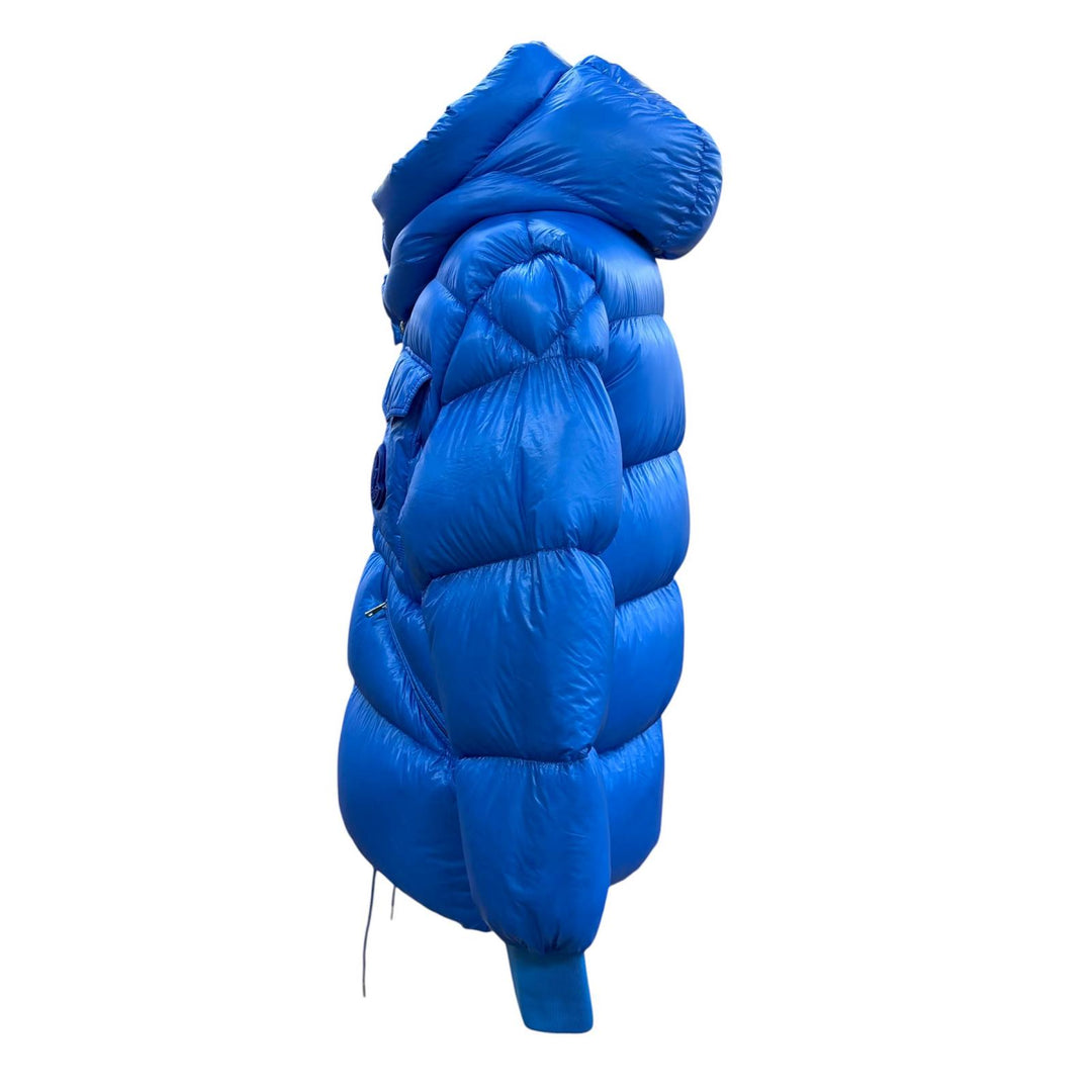 美品▼MONCLER モンクレール F20911B58300 LAMENTIN ロゴワッペン フーデッド ダブルジップアップ ダウンジャケット ブルー 2 正規品