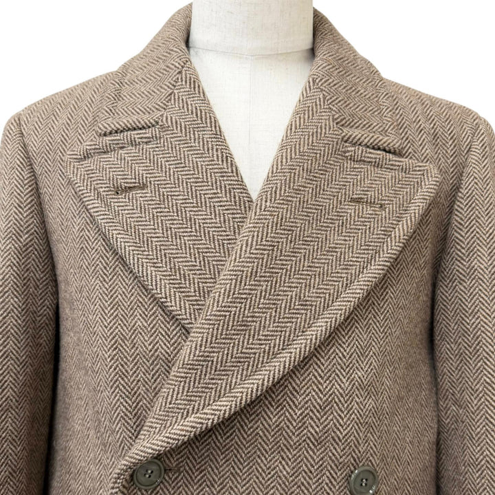 極美品□GUCCI グッチ 590760 ウール ヘリンボーン柄 ダブルブレスト チェスターコート ロングコート ブラウン 46 イタリア製 正規品