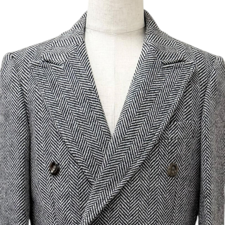 極美品□GUCCI グッチ 712710 ウール100% ヘリンボーン ダブルブレストチェスターコート ブラック ホワイト 48 イタリア製 正規品 メンズ