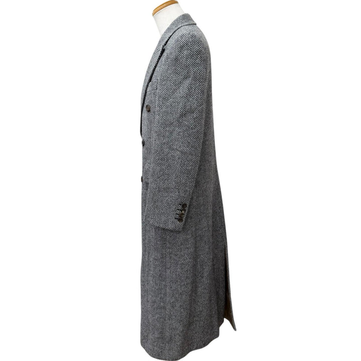 極美品□GUCCI グッチ 712710 ウール100% ヘリンボーン ダブルブレストチェスターコート ブラック ホワイト 48 イタリア製 正規品 メンズ