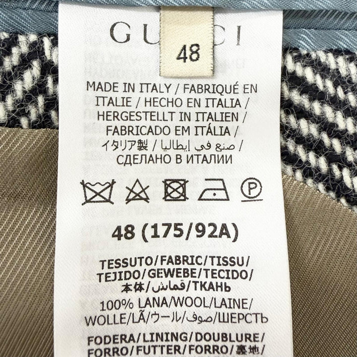 極美品□GUCCI グッチ 712710 ウール100% ヘリンボーン ダブルブレストチェスターコート ブラック ホワイト 48 イタリア製 正規品 メンズ