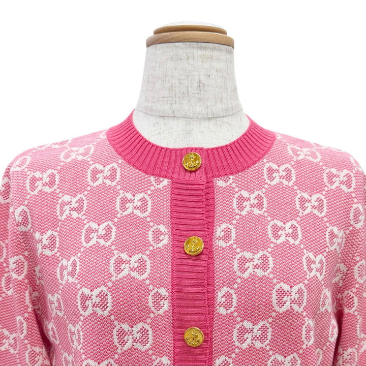 極美品△GUCCI グッチ 629452 ウール コットン GG ジャガード アンカー金ボタン カーディガン ピンク XS イタリア製 正規品 レディース