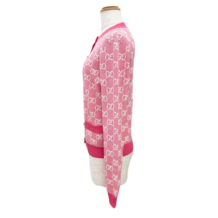 極美品△GUCCI グッチ 629452 ウール コットン GG ジャガード アンカー金ボタン カーディガン ピンク XS イタリア製 正規品 レディース