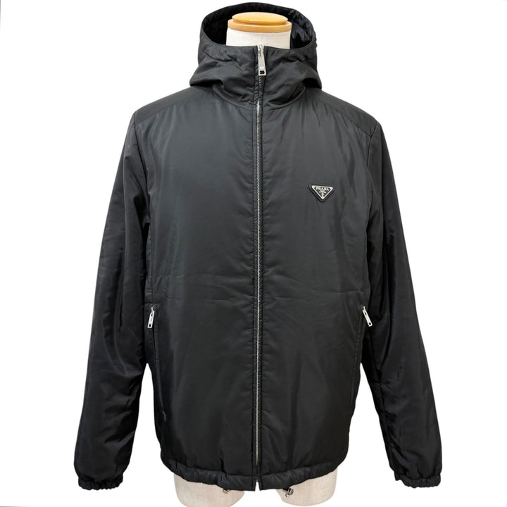 極美品□PRADA プラダ 2023年製 SGB224 Re-Nylon トライアングルロゴ リバーシブル フーデッド ブルゾン ブラック 52 正規品 メンズ