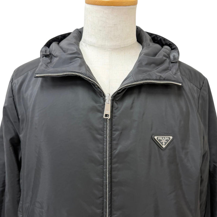 極美品□PRADA プラダ 2023年製 SGB224 Re-Nylon トライアングルロゴ リバーシブル フーデッド ブルゾン ブラック 52 正規品 メンズ