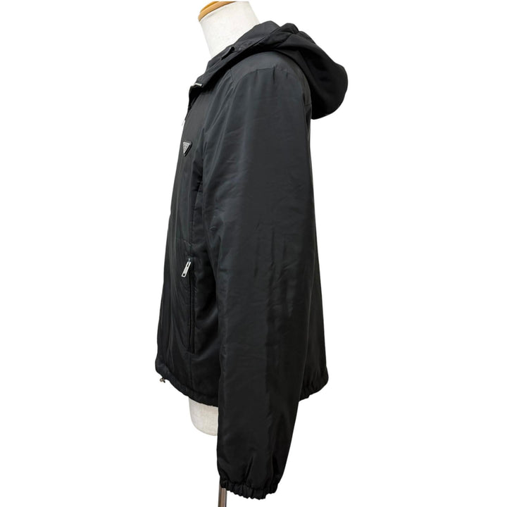 極美品□PRADA プラダ 2023年製 SGB224 Re-Nylon トライアングルロゴ リバーシブル フーデッド ブルゾン ブラック 52 正規品 メンズ