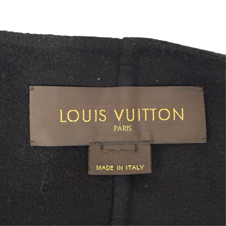 極美品△LOUIS VUITTON ルイヴィトン カシミヤ100％ シルバーデザインボタン 異素材切替 ノーカラーコート ブラック 約M-L 伊製 正規品