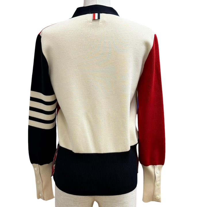 極美品★THOM BROWNE トムブラウン FKC207F ファンミックス クレープ 4-BAR カーディガン ウール100％ Vネック マルチ 42 伊製 正規品