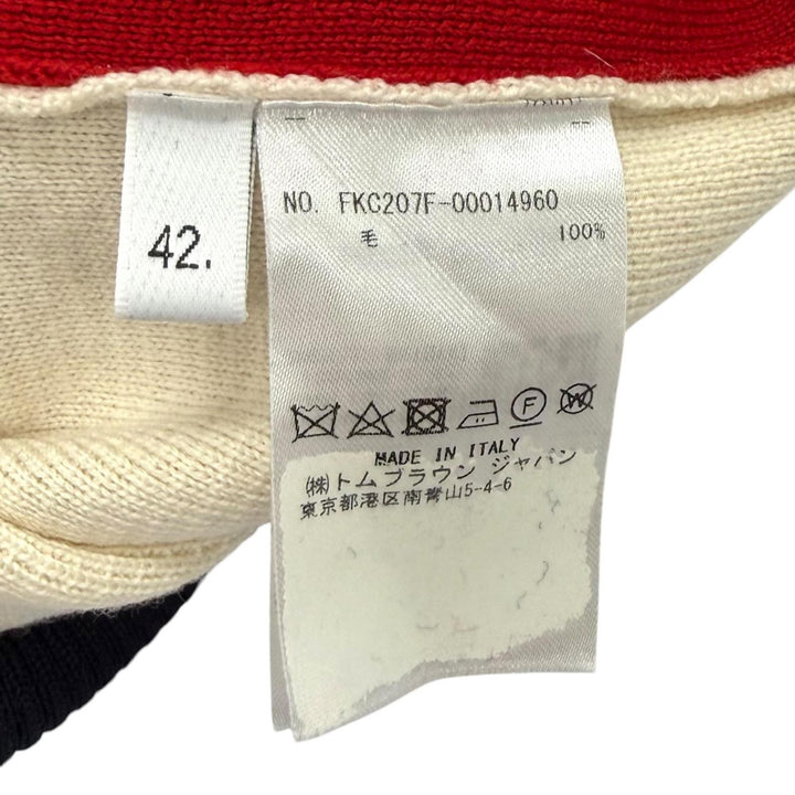 極美品★THOM BROWNE トムブラウン FKC207F ファンミックス クレープ 4-BAR カーディガン ウール100％ Vネック マルチ 42 伊製 正規品