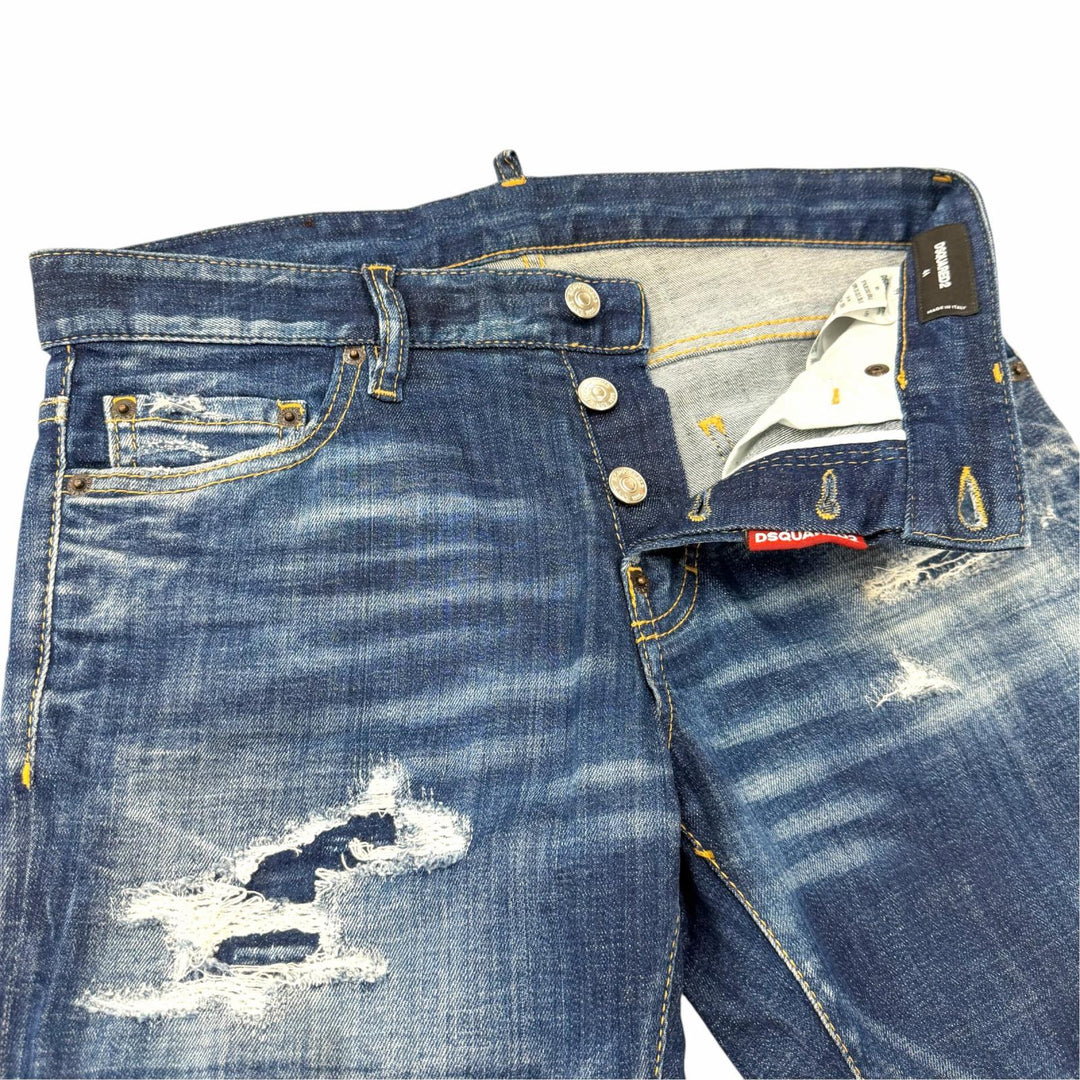 【ドンドン見直し】美品 ▼DSQUARED2 ディースクエアード 23SS S74LB1332 ダメージ加工 ボタンフライ デニムパンツ インディゴ 44 正規品