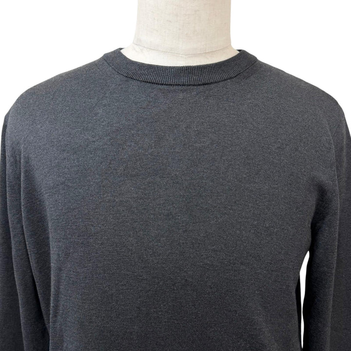 極美品□GUCCI グッチ 819421 シルク55％ インターシャロゴ ロングスリーブニット セーター チャコールグレー M イタリア製 正規品